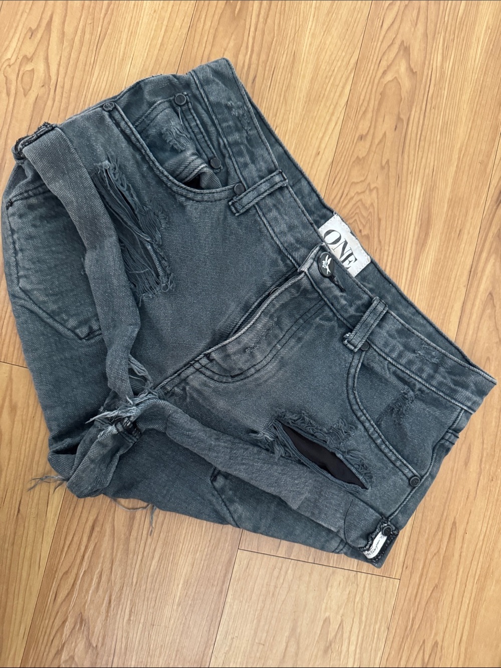 One Teaspoon Bandits - Distressed Black Denim Shorts